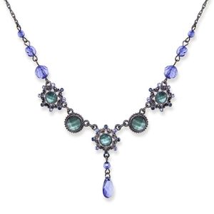 NWOT 1928 Black-Tone Blue Y-Drop Necklace.